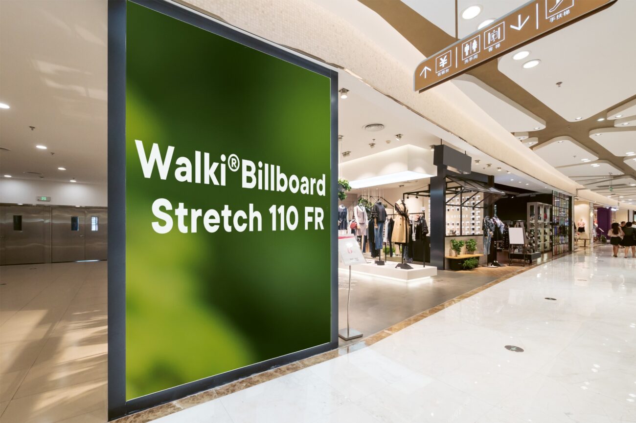 Billboard stretch media in a mall